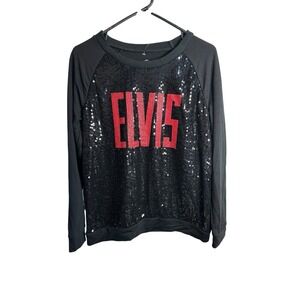 graceland womens elvis long sleeve black red shirt size medium